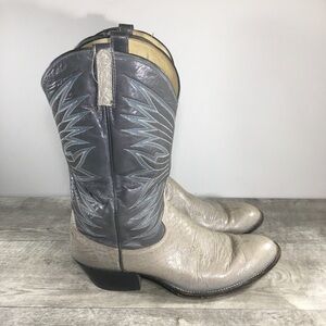 Vintage Dan Post Punchy Gray Cowboy Western Leather Antelope Men’s Boots Size 12